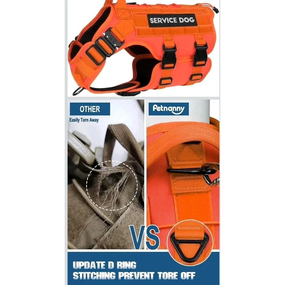 DNALLRINO Tactical Dog Harness Vest Dogs, Adjustable Military Pet Orange XL NEW